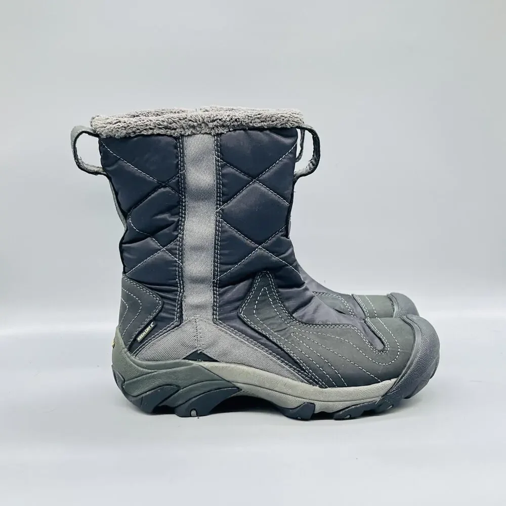 KEEN Boots Womens 7.5 Gray Nylon Quilted Mid Calf Zip Insulated Winter Shoes